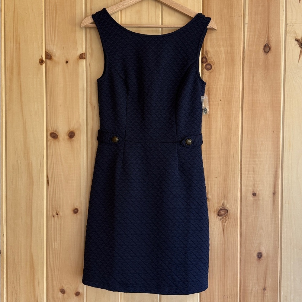 NWT ModCloth Navy Blue Quilted Textured Sleeveless Dress - Retro Buttons